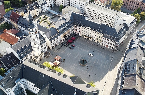 Luftaufnahme Markt Gera mit Rathaus